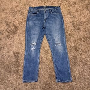 Levis Jeans Womens 30 Blue Distressed Denim Boyfriend Pockets Logo Casual